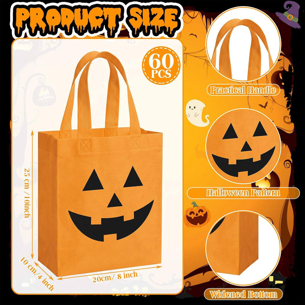 Threlaco 60 Pcs Jack Lantern Halloween Bulk Gift Bags, 10 x 8 x 4 Inch
