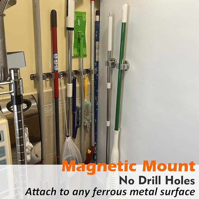 MUTUACTOR Magnetic Broom Holders, No Drilling Magnetic Hooks Broom Mop Brackets - Image 3
