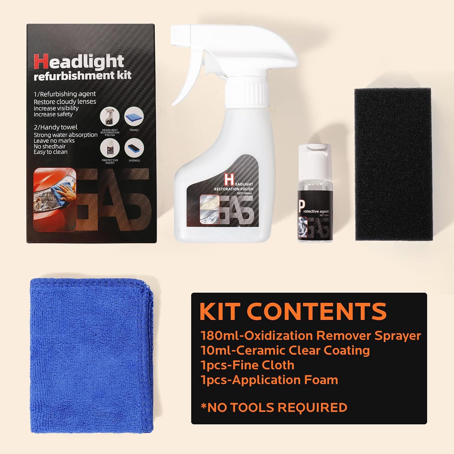 Updated Car Headlight Restoration Kit: Restore Headlamp Clear from Yellowing & Oxidation Waterproof Gloss Finish - Covers 4-5 Vehicle Headlight Treatments for Automotive Trucks RVs Motorcycles