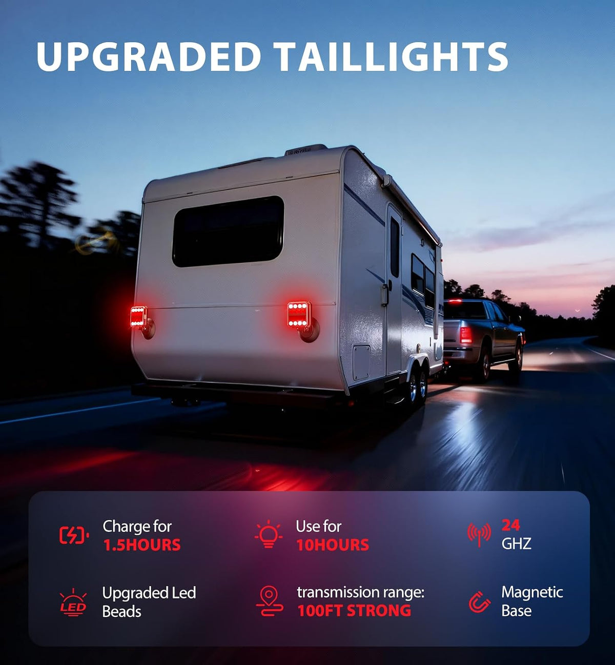 wireless bluetooth magnetic trailer lights, fast charging led shown in use