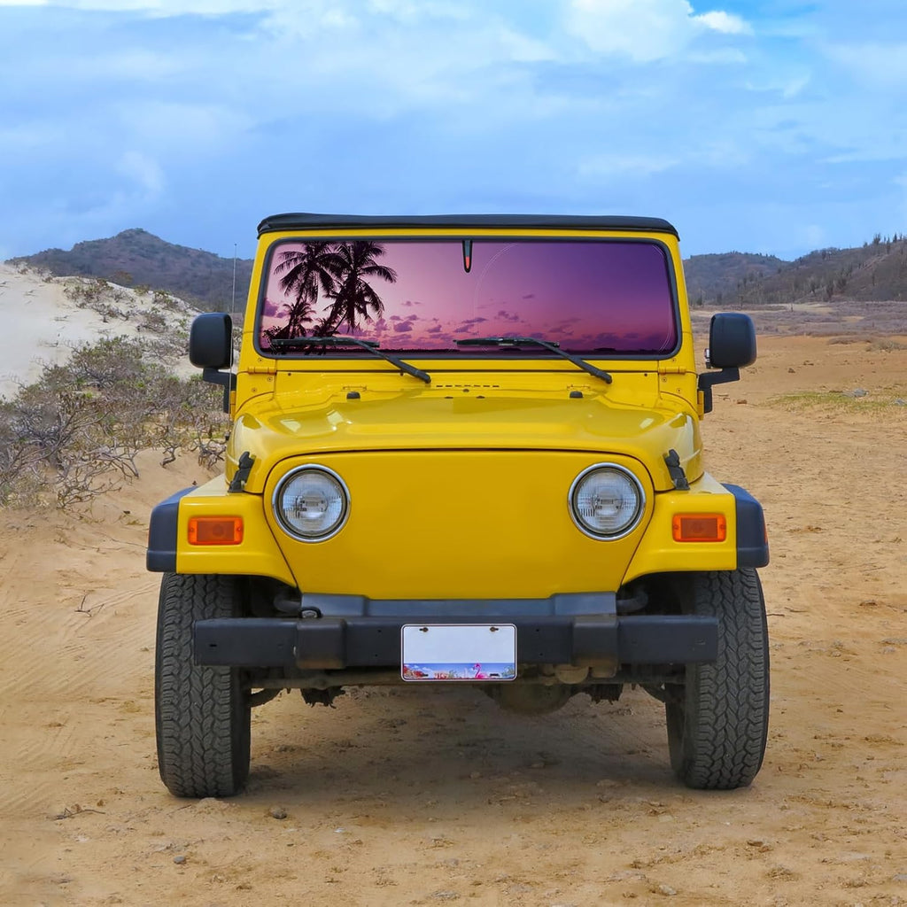 DaisyInner Windshield Sun Shade Compatible with Jeep Jk Jku Jl Jlu 1997-2023 and Compatible with Gladiator Jt 2020-2023 Foldable Windshield Sunvisor Blocks UV Rays (Sunset, 16.5" x 52.5")