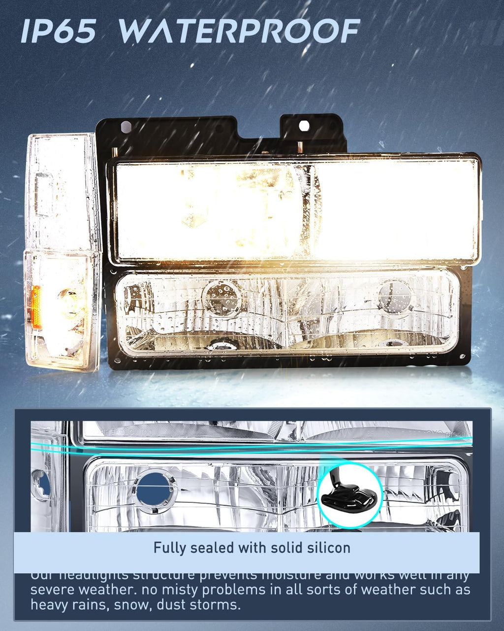 Nilight Headlight Assembly Compatible with 1988 1989 1990 1991 1992 1993 Chevrolet GMC C/K 1988-1993 Silverado Suburban Sierra Blazer Tahoe Yukon Chrome Housing Amber Reflector