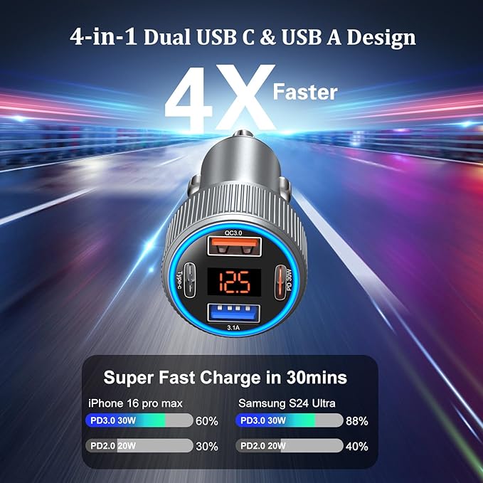 USB C Car Charger, 3 Pack 65W 12V Car Charger Adapter Multi Port QC 3.0+PD 30W - Image 2