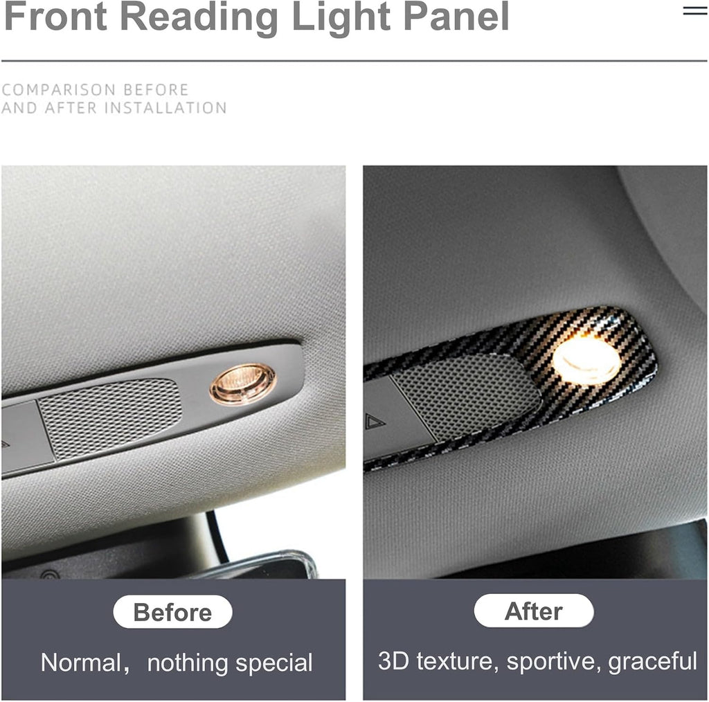 Car Front Reading Light Lamp Panel Trim Cover, Protective Cover Car Accessories Compatible with Tesla Model 3 2017-2023 Tesla Model Y 2020-2023, Carbon Fiber Interior Trim Cover ABS
