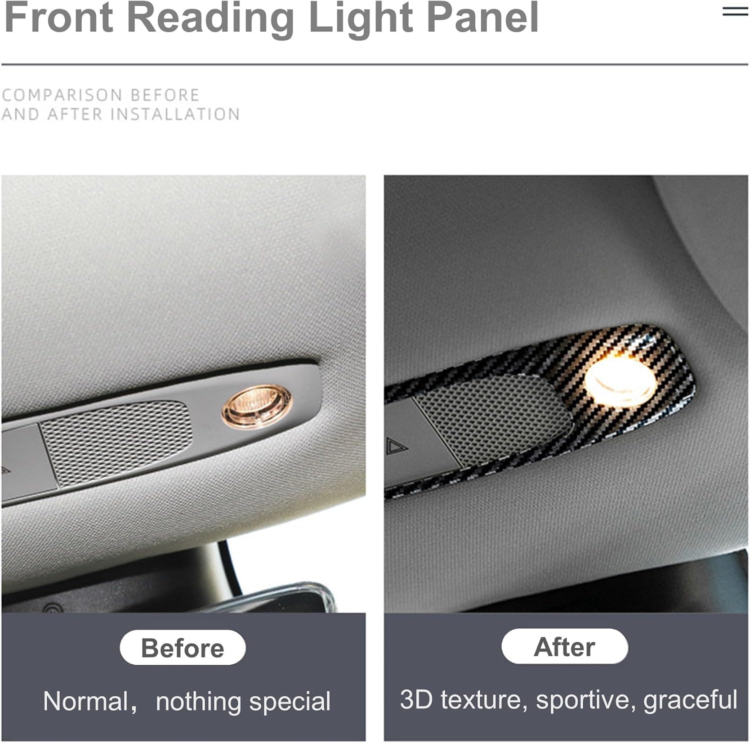 Car Front Reading Light Lamp Panel Trim Cover, Protective Cover Car Accessories Compatible with Tesla Model 3 2017-2023 Tesla Model Y 2020-2023, Carbon Fiber Interior Trim Cover ABS