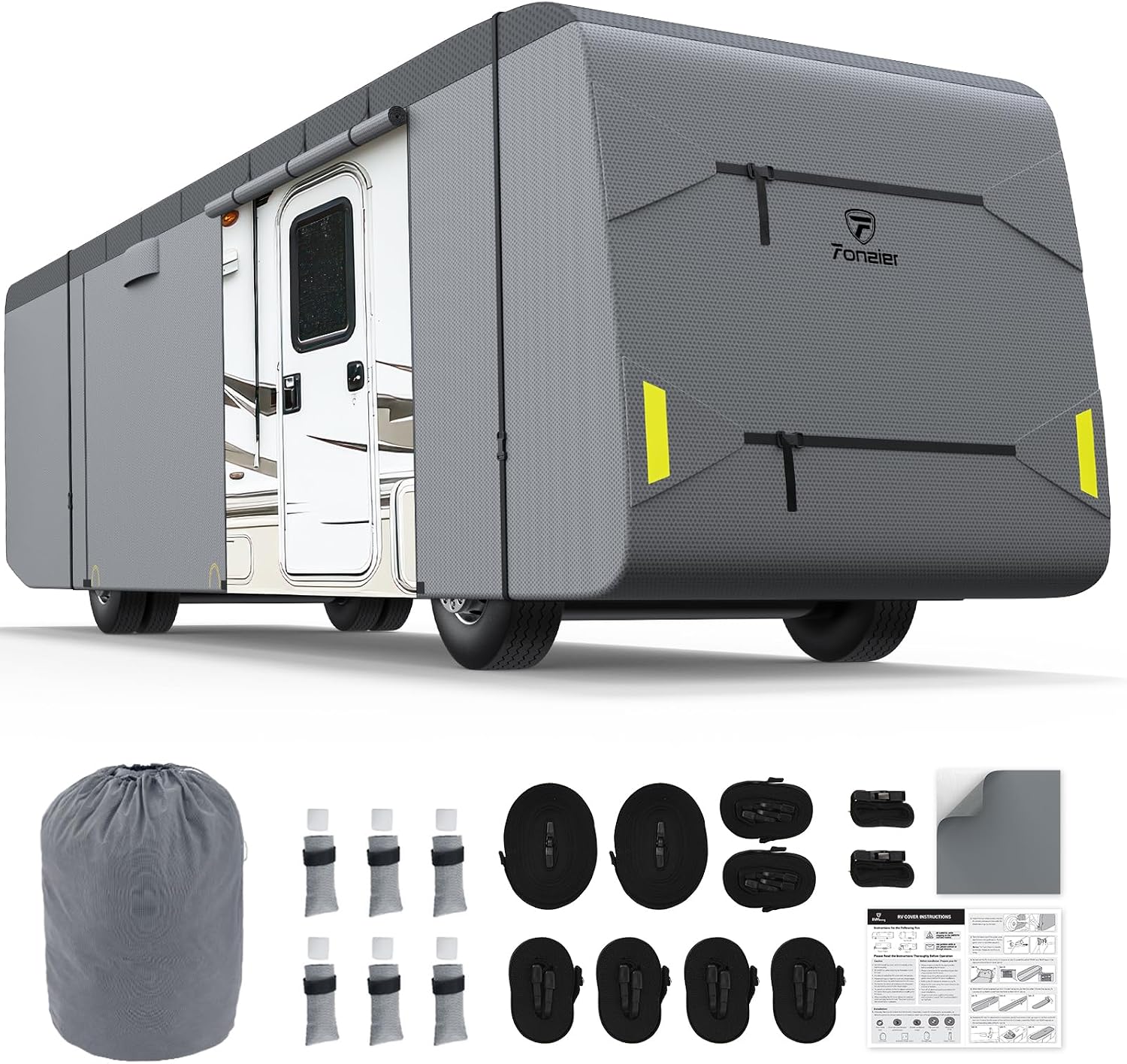 Fonzier 7 Layers Heavy Duty Class A RV Cover for 34'1"-38' Motorhome Anti-UV, Rip-Stop, Weatherproof, with 2Pcs Extra Straps