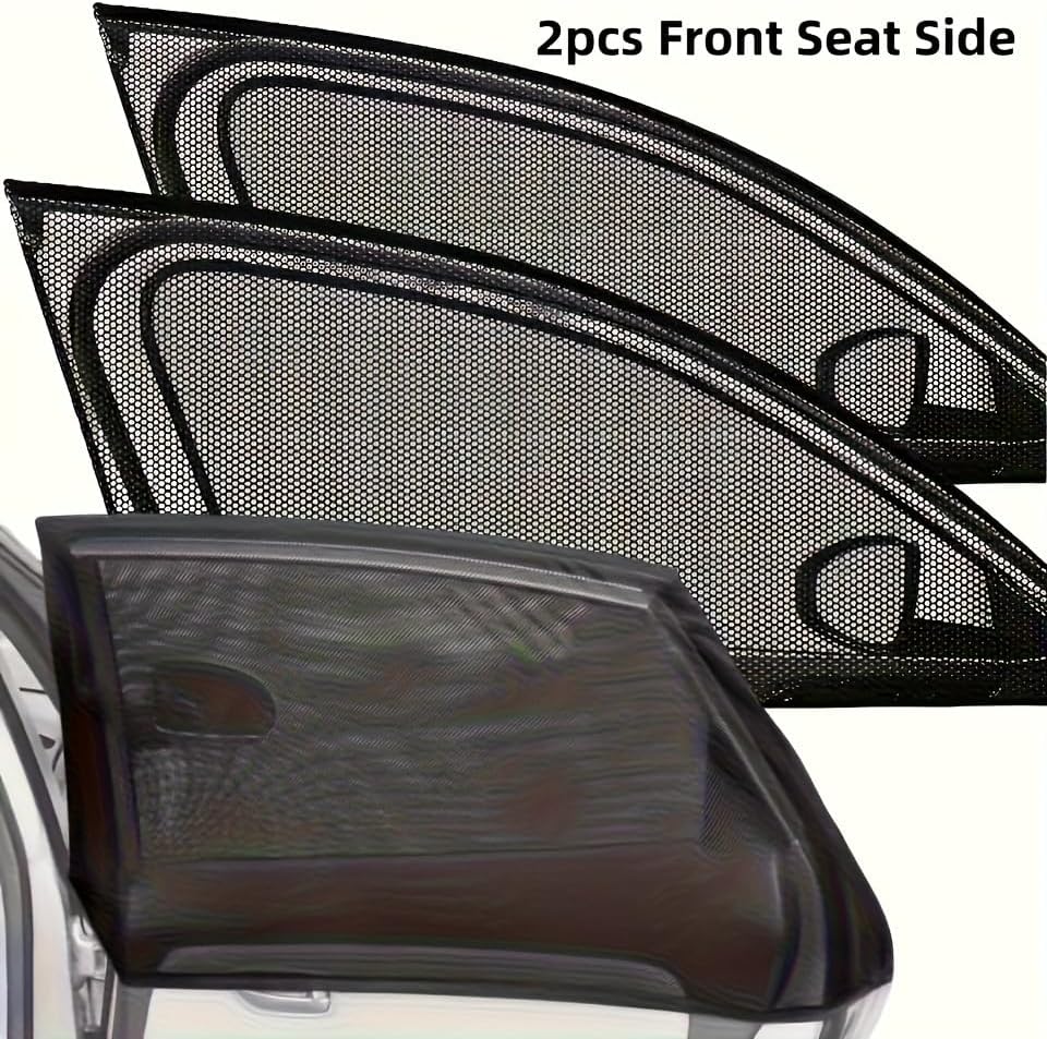 4 Car Window Shades and Mosquito Net Curtains - Foldable All Weather Black Privacy, UV Protection and Insect Screen for Cars, Trucks, Suvs Solely for Parking Use