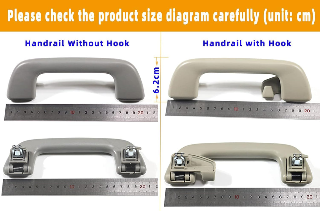 Auto Roof Pull Handle Grab Rail Grey with Hook LH=RH Universal for Toyota for Corolla for Rav4 Yaris Vios OEM:74610-52020 (Front Handrail Without Hook(Gray) 1Pcs)