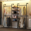 industrial pipe clothing racks with 5 shelves, wall, main product view