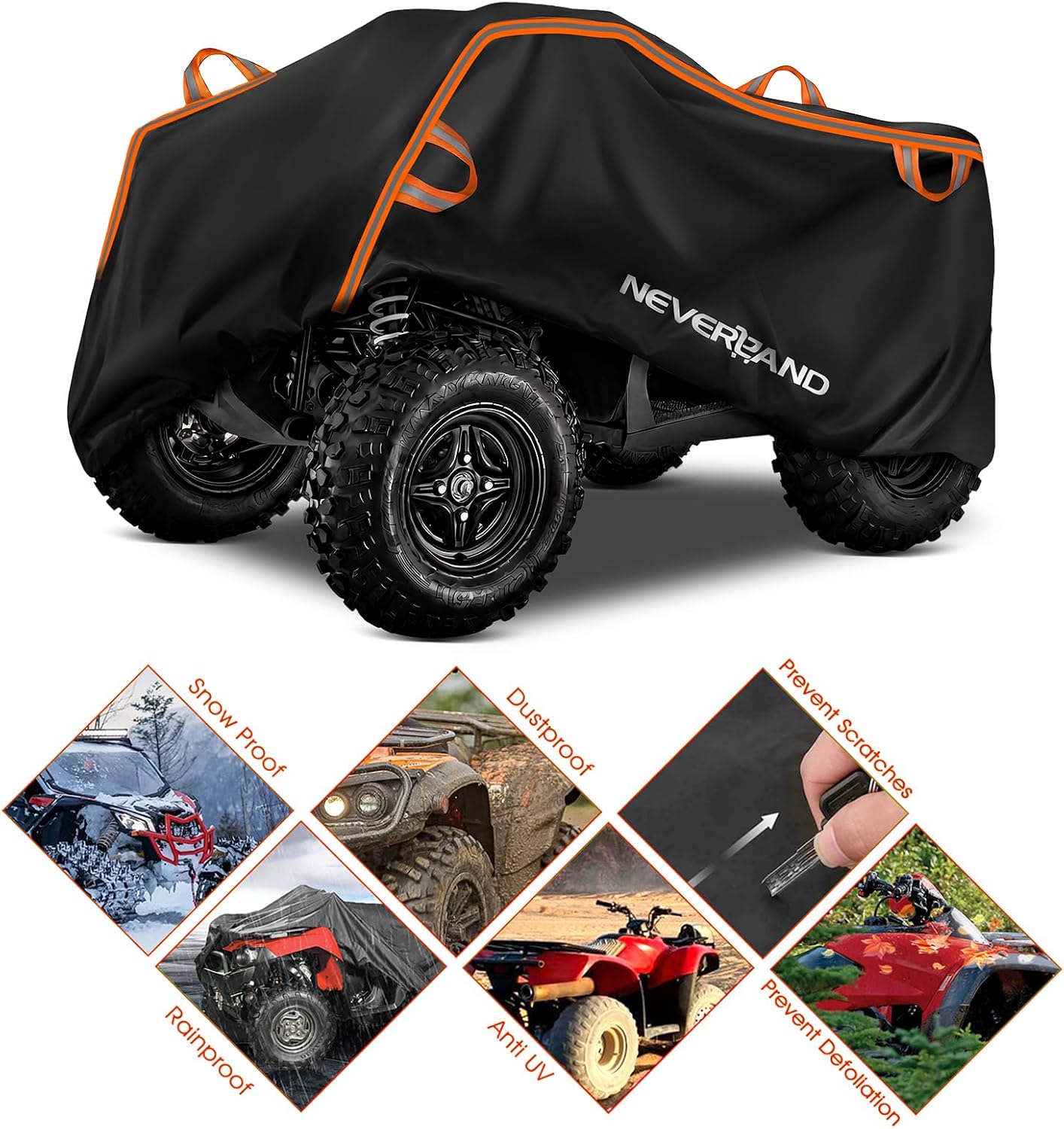 NEVERLAND ATV Cover Waterproof Heavy Duty 4 Wheeler Cover with Buckle, Dustproof Anti UV Windproof All Weather Outdoor Storage Quad Cover for Polaris Sportsman Yamaha Suzuki Honda Coleman Can am XXL