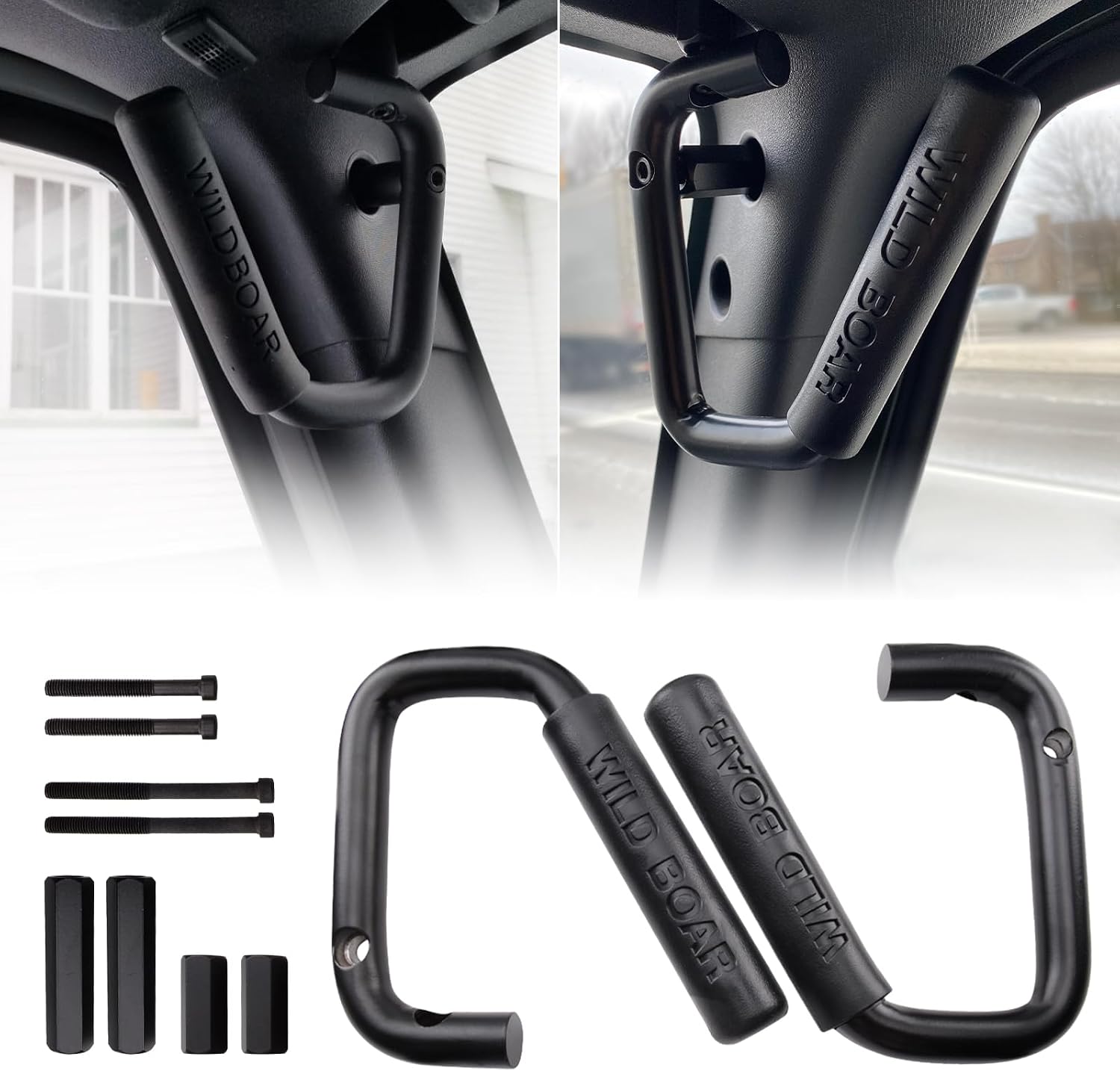 Front Grab Handle Kit Aluminum Alloy Grab Bar for 2007-2018 Jeep Wrangler JK JKU Rubicon Sport Sahara (Black)