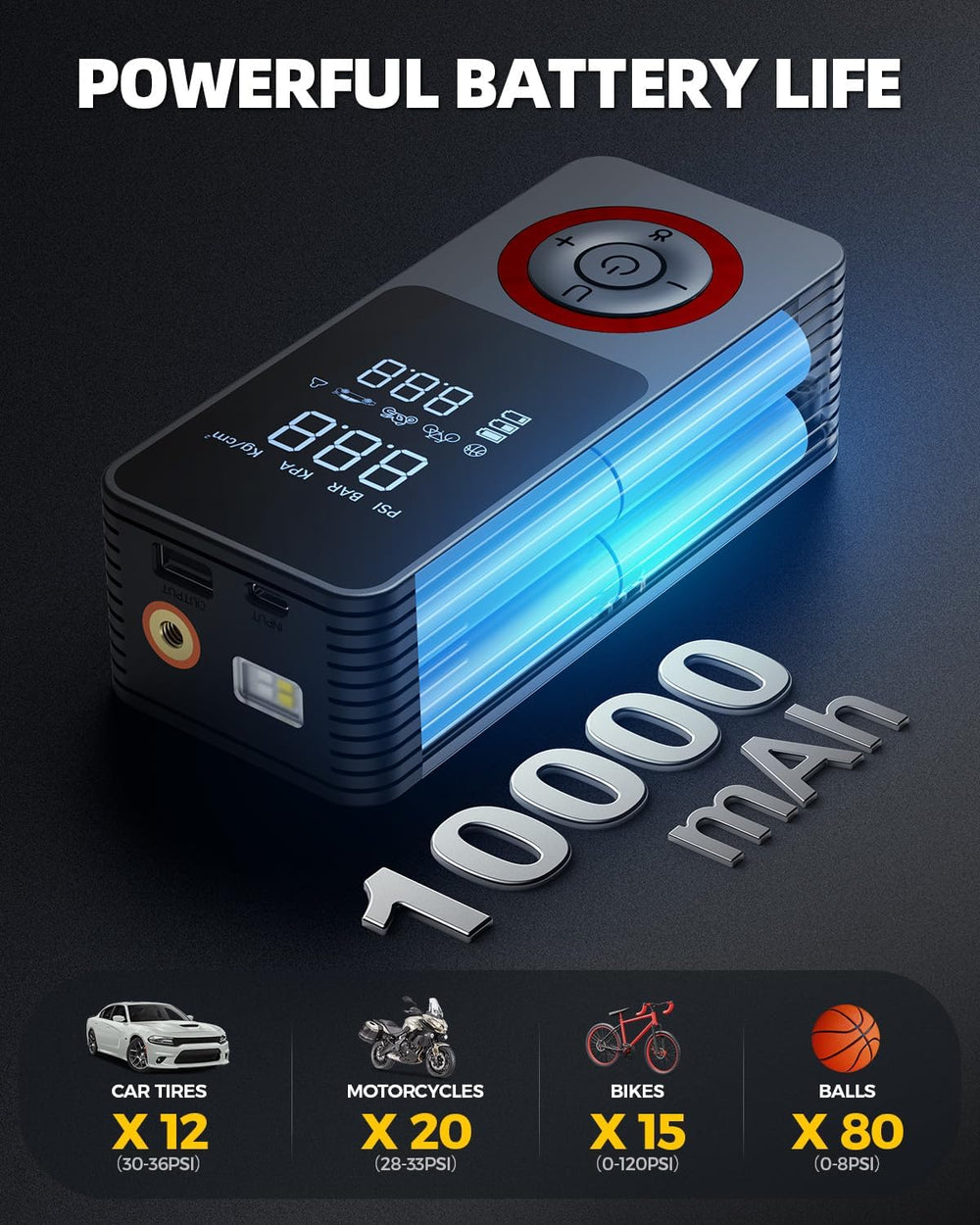 Tire Inflator Portable Air Compressor with Fast Inflation, Auto Shut-off, LED...