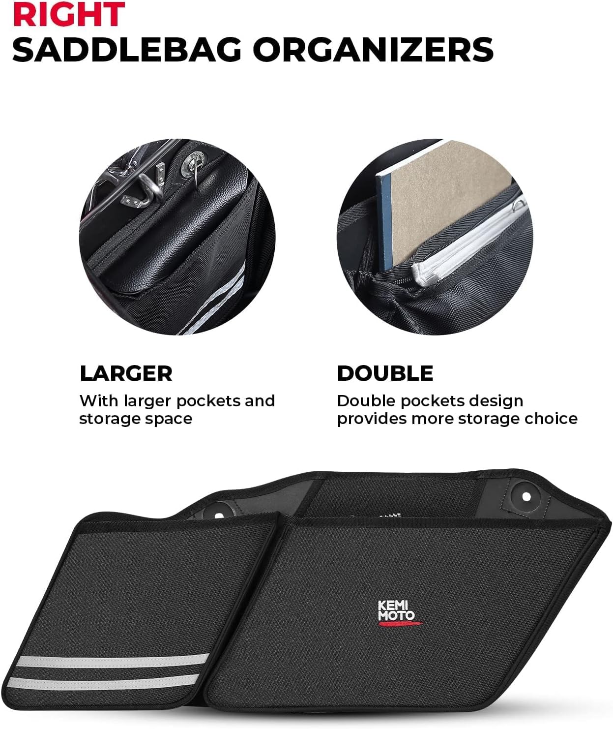 KEMIMOTO Saddle Bag Organizers 2 Pack Compatible with 2014-2023 2024 2025 Street Glide Road King Road Glide Saddlebag Organizers
