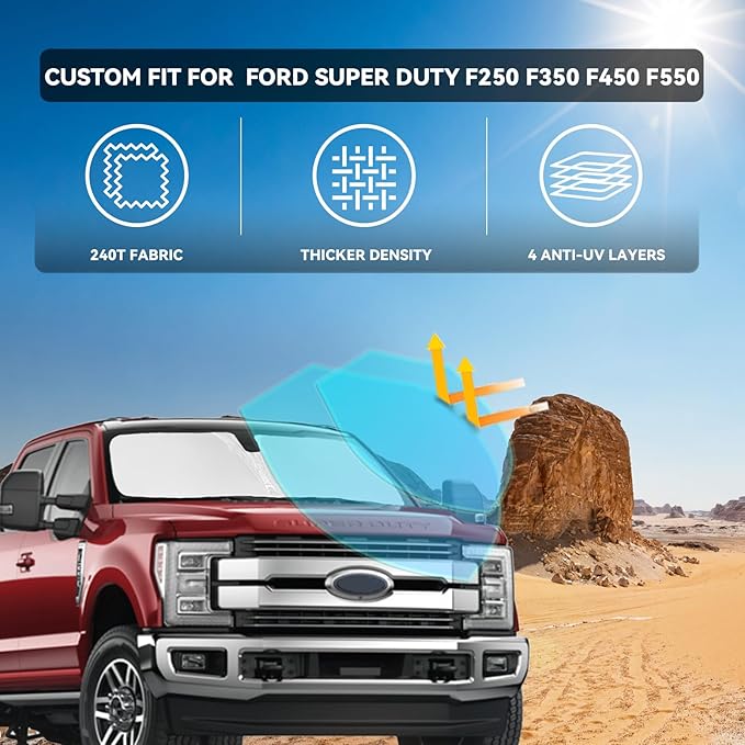for Ford Super Duty F250 F350 F450 F550 2017-2024 2025 Windshield Sun Shade - Image 2