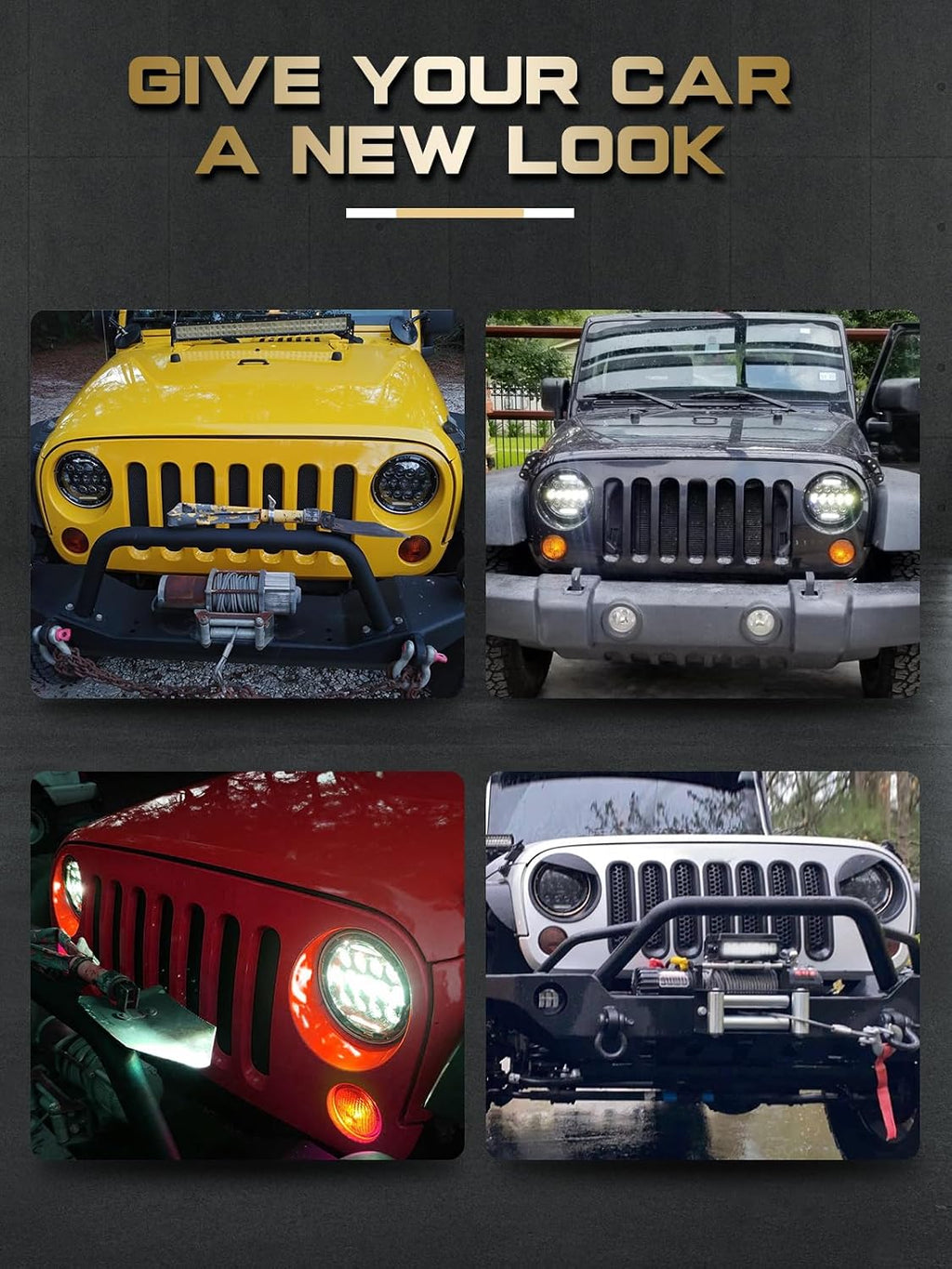 7 Inch Led Headlight Round H6024 Led Headlight DOT Approved Hi/Lo Beam DRL Black Headlights Compatible With Jeep Wrangler JK JKU TJ LJ CJ Compatible With Chevy,Ford and Mazda Miata etc