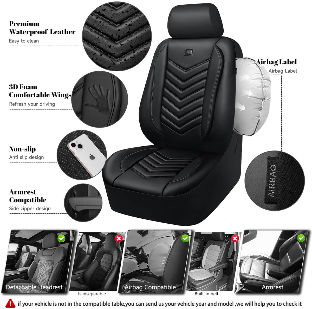 car pass 3d foam faux leather seat covers, close-up detail
