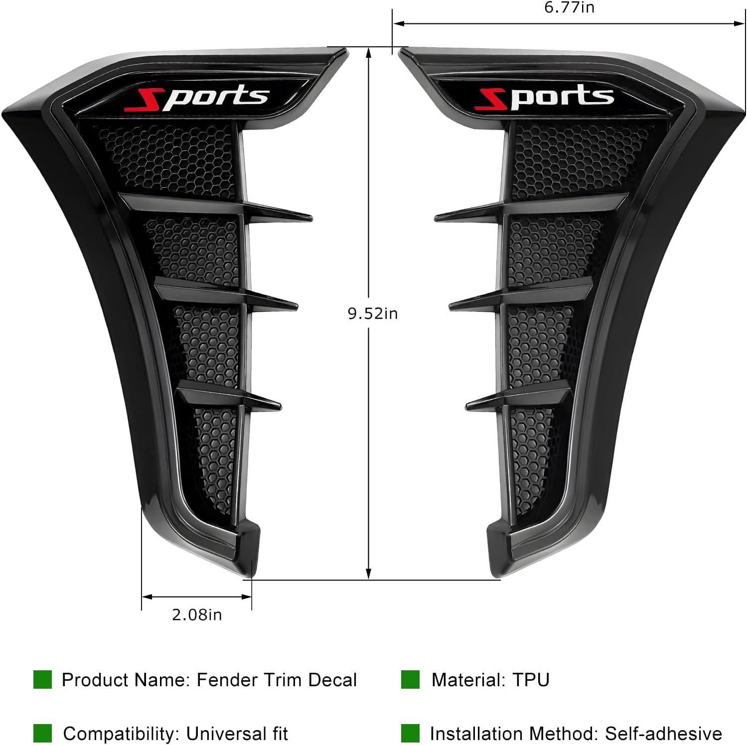 2 PCS Car Side Vent Trim, Scratch-Resistant Auto Front Fender Air Wing Vent Trim Cover, Sporty Air Flow Grille Side Marker Exterior Trims for Cars Trucks SUVs, Car Accessories (Black)