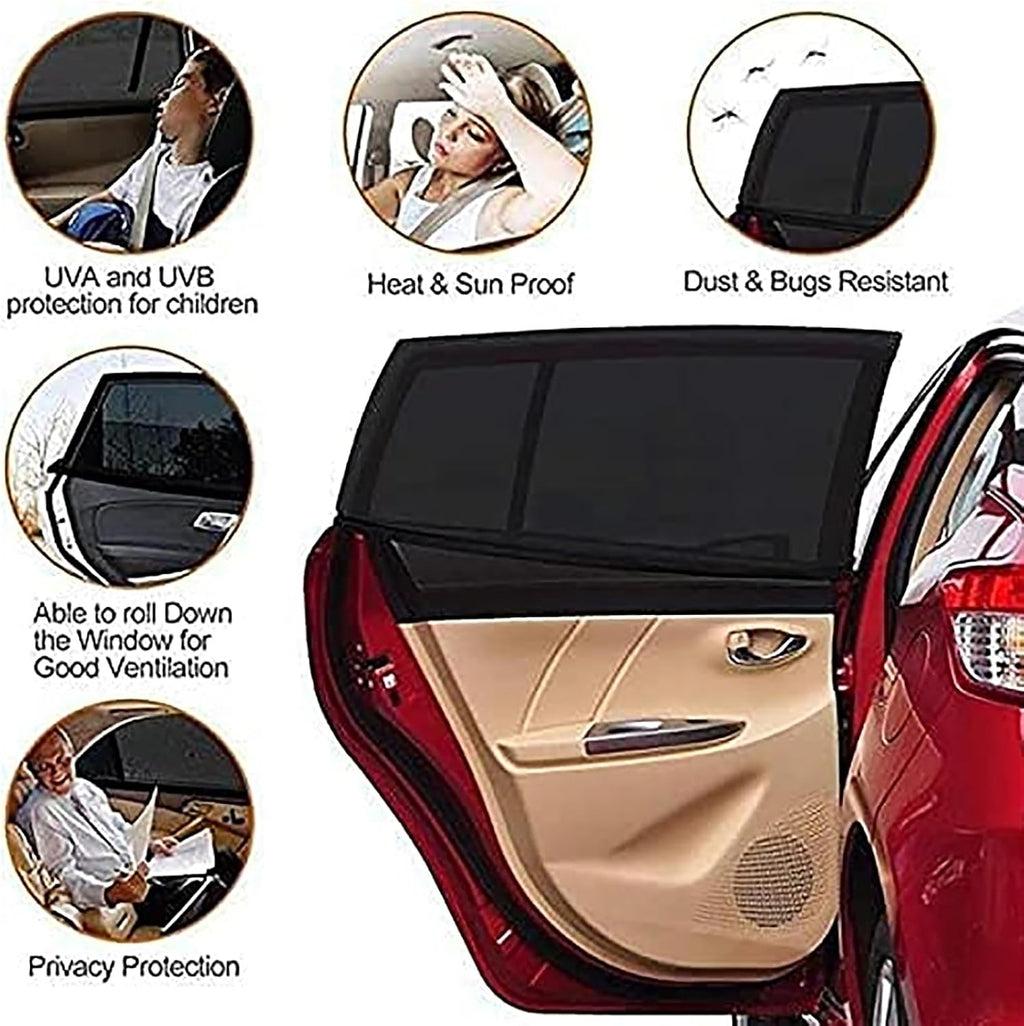 2PCS Car Window Coverings, Elastic Mesh Front Rear Side Sun Shades for UV Protection & Heat Reduction