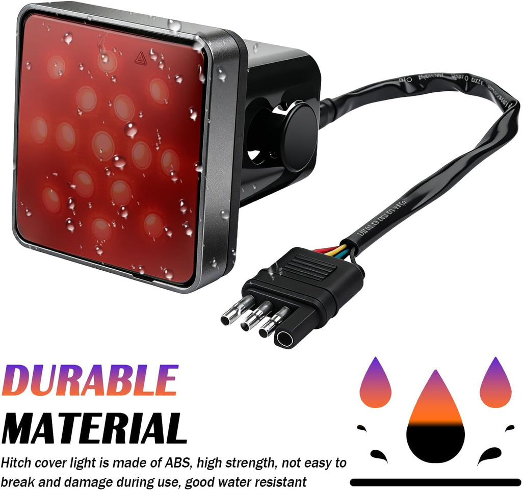 12V Trailer Hitch Light,Square 2" Receiver Tow Hitch Light with 4-pin Adapter & 15 LED Beads for Warning Purposes,Waterproof & High Brightness Red Trailer Hitches Brake Lights