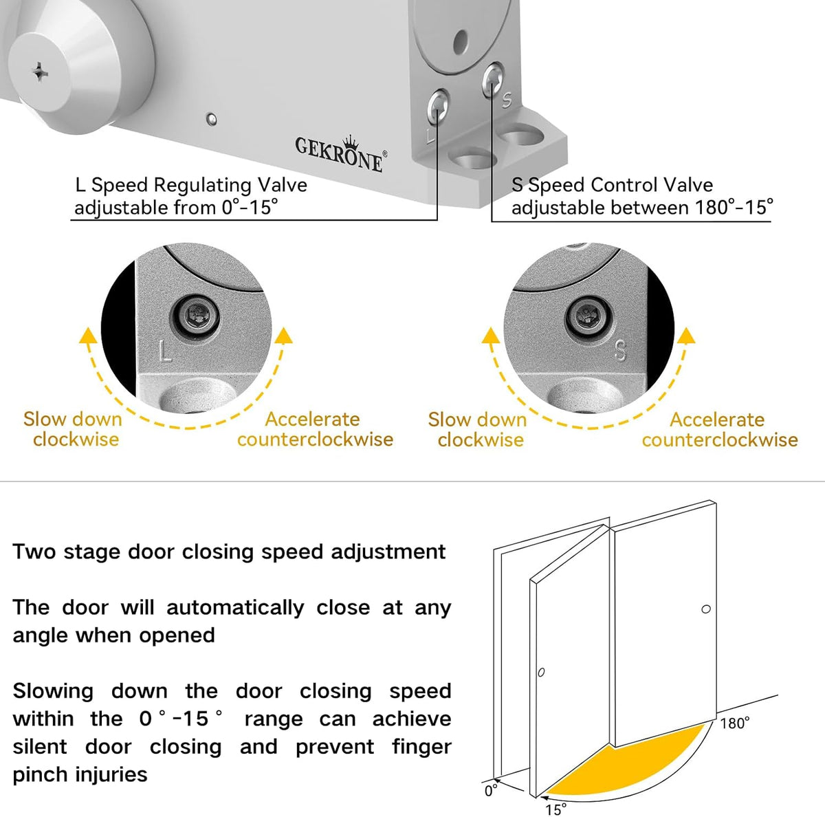automatic door closer heavy duty hydraulic aluminum alloy, side view