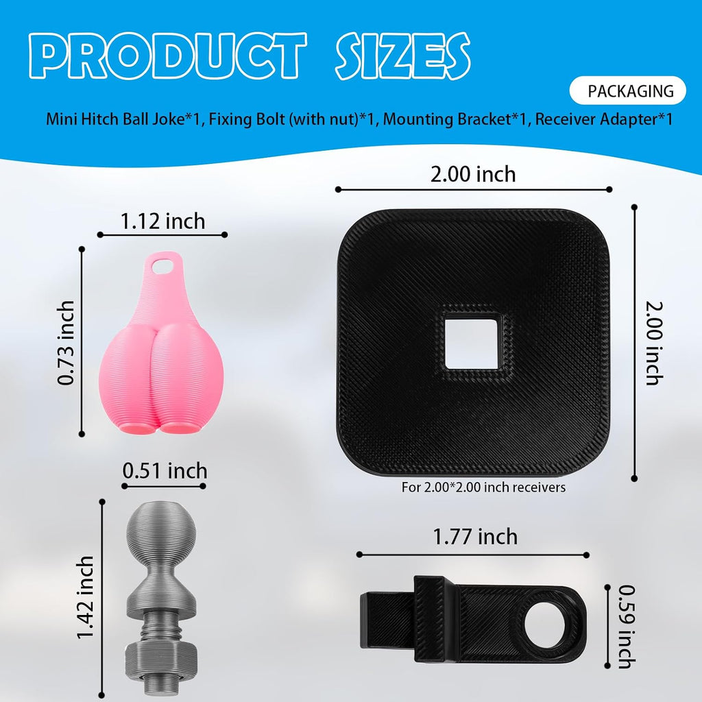 Funny Mini Trailer Hitch Ball Cover,Creative Novelty Humorous Mini Hitch Ball Joke with Fastening Nuts,Portable Tiny Trailer Hitches Fit 2 Inch Receiver Trailers Accessories