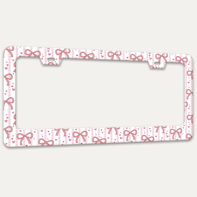 Pink Bow License Plate Frame Cute Bow License Plate Holders Funny Stainless - Image 7