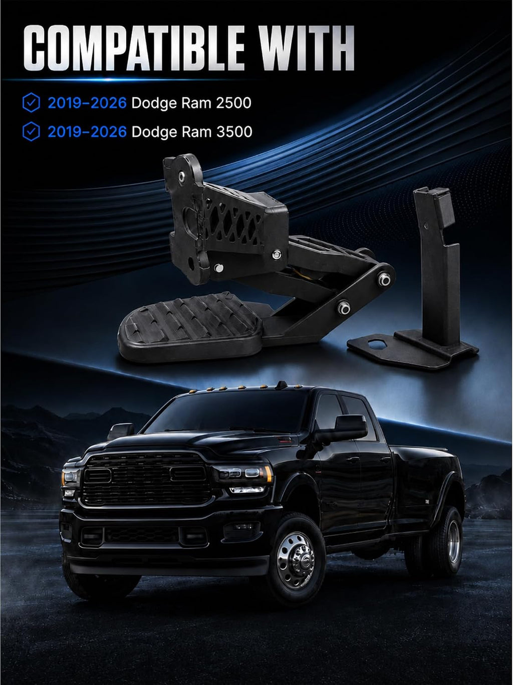 Rear Bed Step Truck Retractable Tailgate Bumper Step Fit for Dodge Ram 2500 3500 2019 2020 2021 2022 2023 2024 2025 2026 Replaces 82215842AG 82215842AH 82215842AD 82215842AE 82215842AF