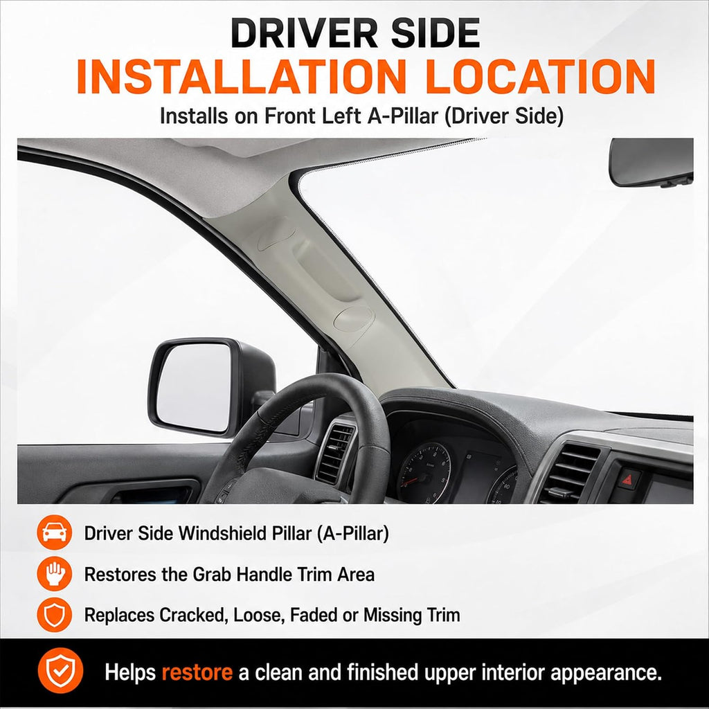 Driver Side A-Pillar Grab Handle Kit Compatible with Toyota Tundra 2007-2021 & Sequoia 2008-2022, Front Left Pillar Garnish Trim Panel, Replaces 62220-0C050-B0 74610-0C082-B0, Light Gray