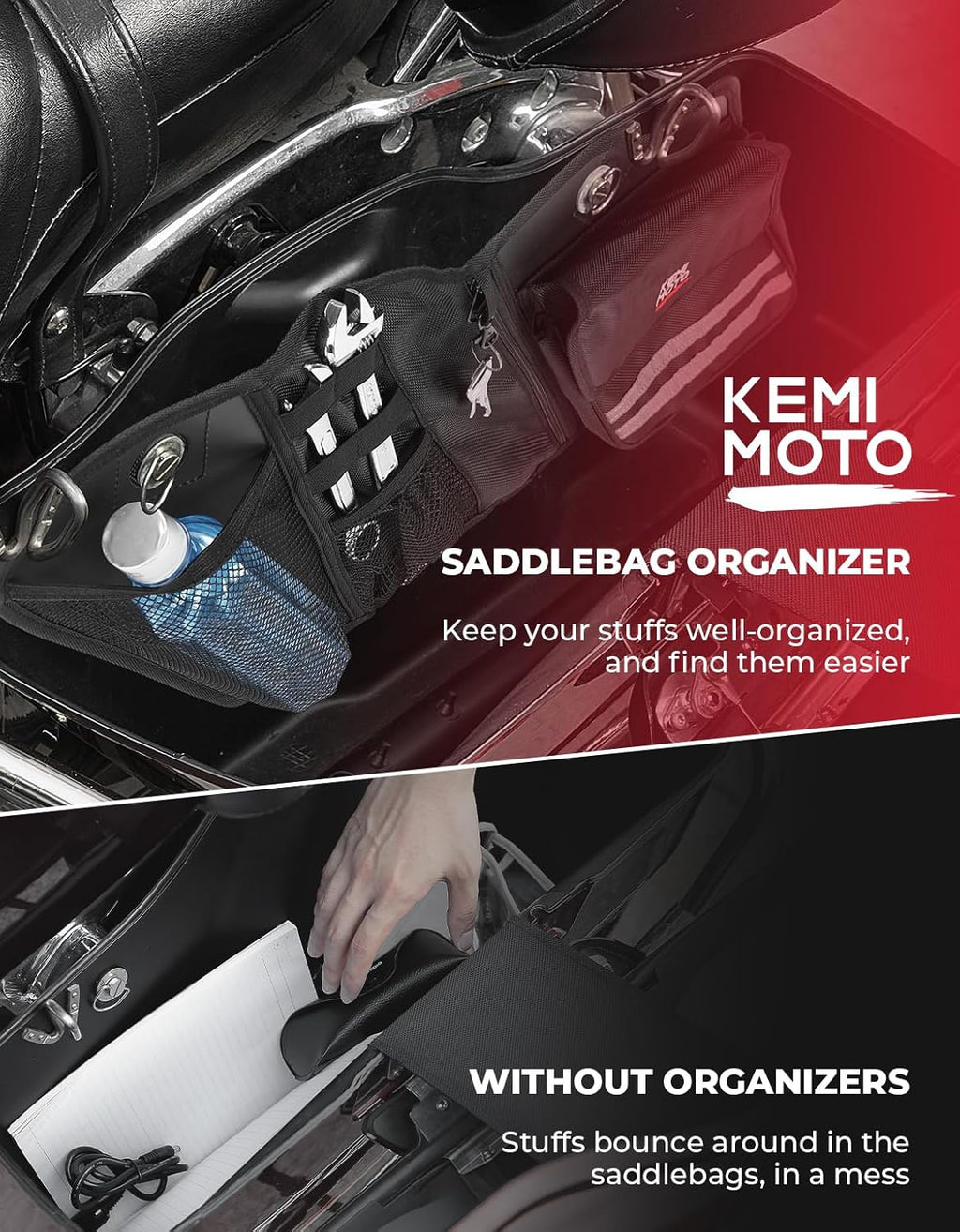 KEMIMOTO Motorcycle Saddlebag Organizers 2 Pack Compatible with Touring Models 2014-2024 2025 Street Glide Road King 2014-2023 Road Glide Black Saddle Bag Liners