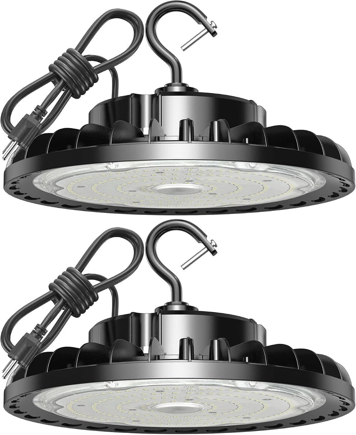 200W LED High Bay Light, 28000LM 110-277V 5000K Shop Garage Light with US Plug 5' Cable IP65 Waterproof UFO Commercial Lighting for Warehouse Barn Garage Workshop Factory Gym, 2 Pack