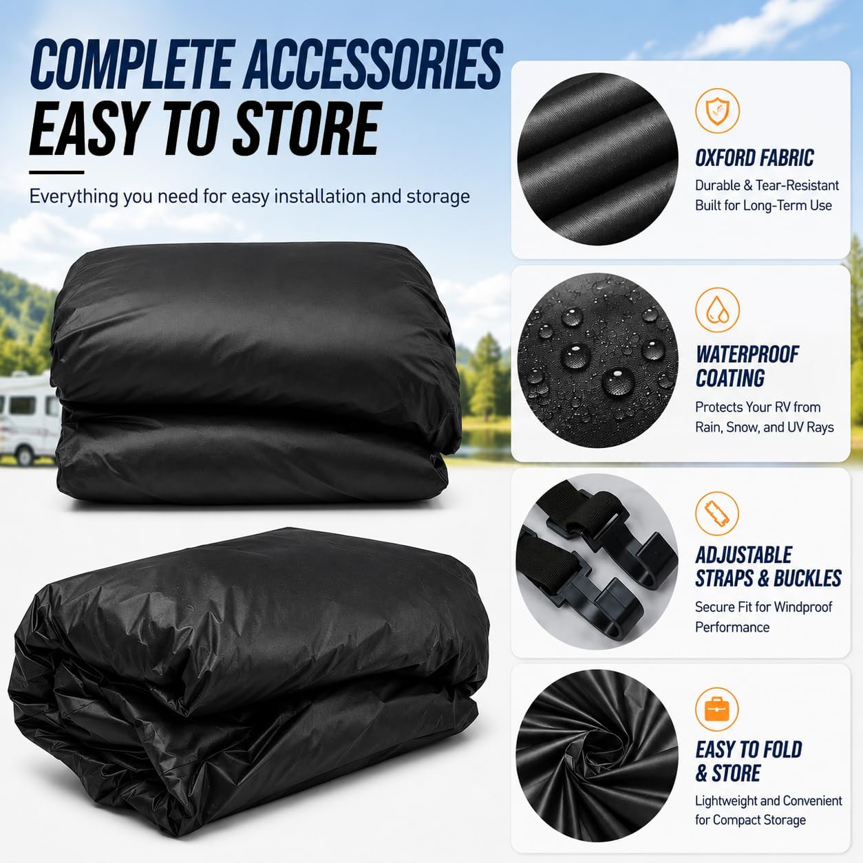 Camper Roof Cover for Itasca Meridian 40U 2008-2015, Water-Resistant RV Top Cover for All Season, Windproof Motorhome Roof Protector with Elastic Straps