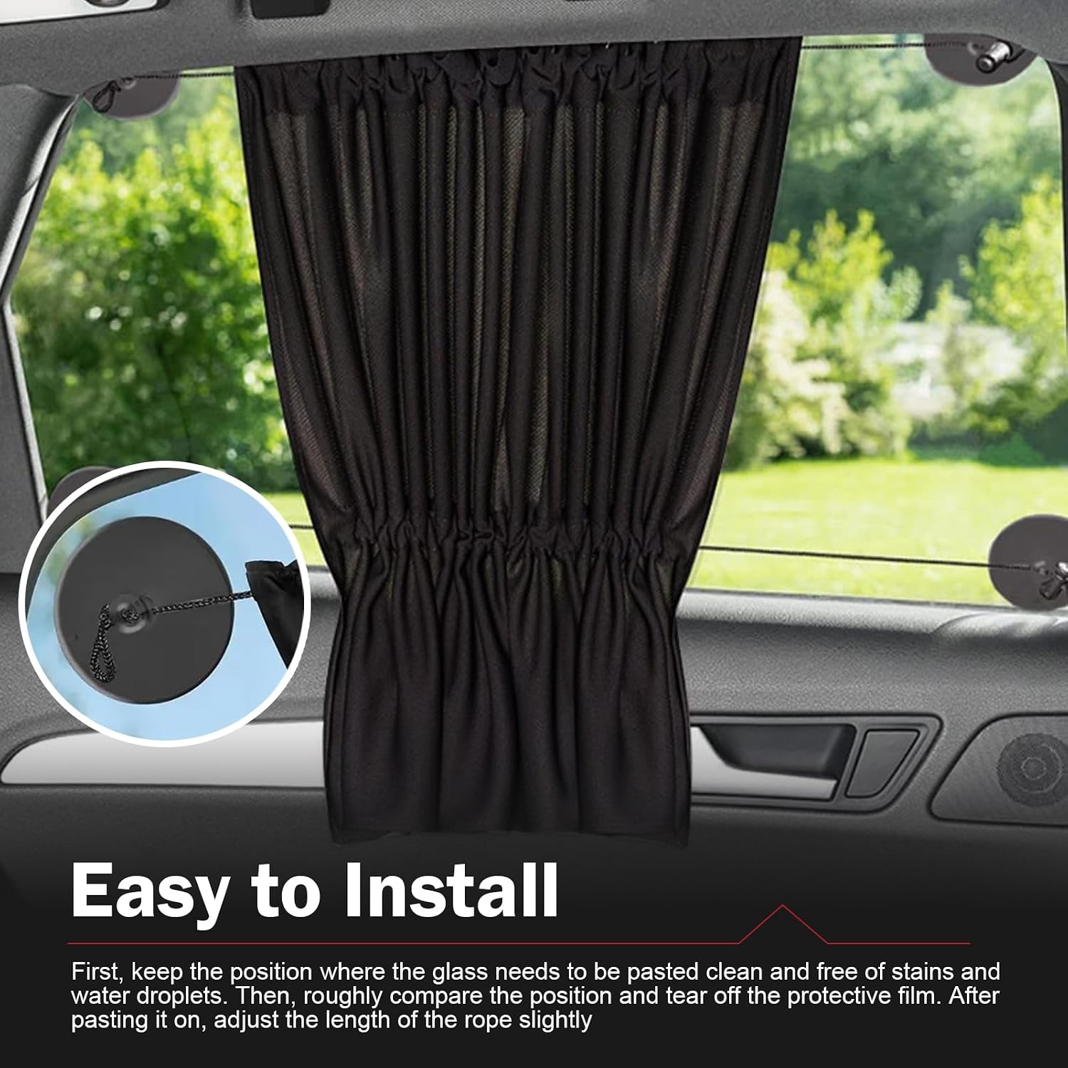 2 PCS Car Side Window Shades, Sun Blocking & Heat Insulation Curtain for Baby, Privacy Protection Blackout Sunshade with Suction Cup, Foldable Cover for Most Cars SUVs Trucks (Black)
