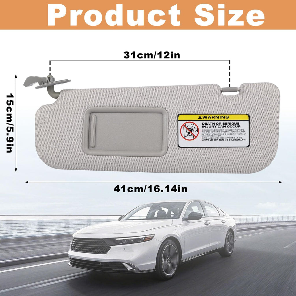 Right Passenger Side Sun Visor Compatible with 2011-2016 Hyundai Elantra (Not for GT Models) Sunvisor Replacement with Clip & Screws, Replaces# 85210-3X040-TX (Color Gray)