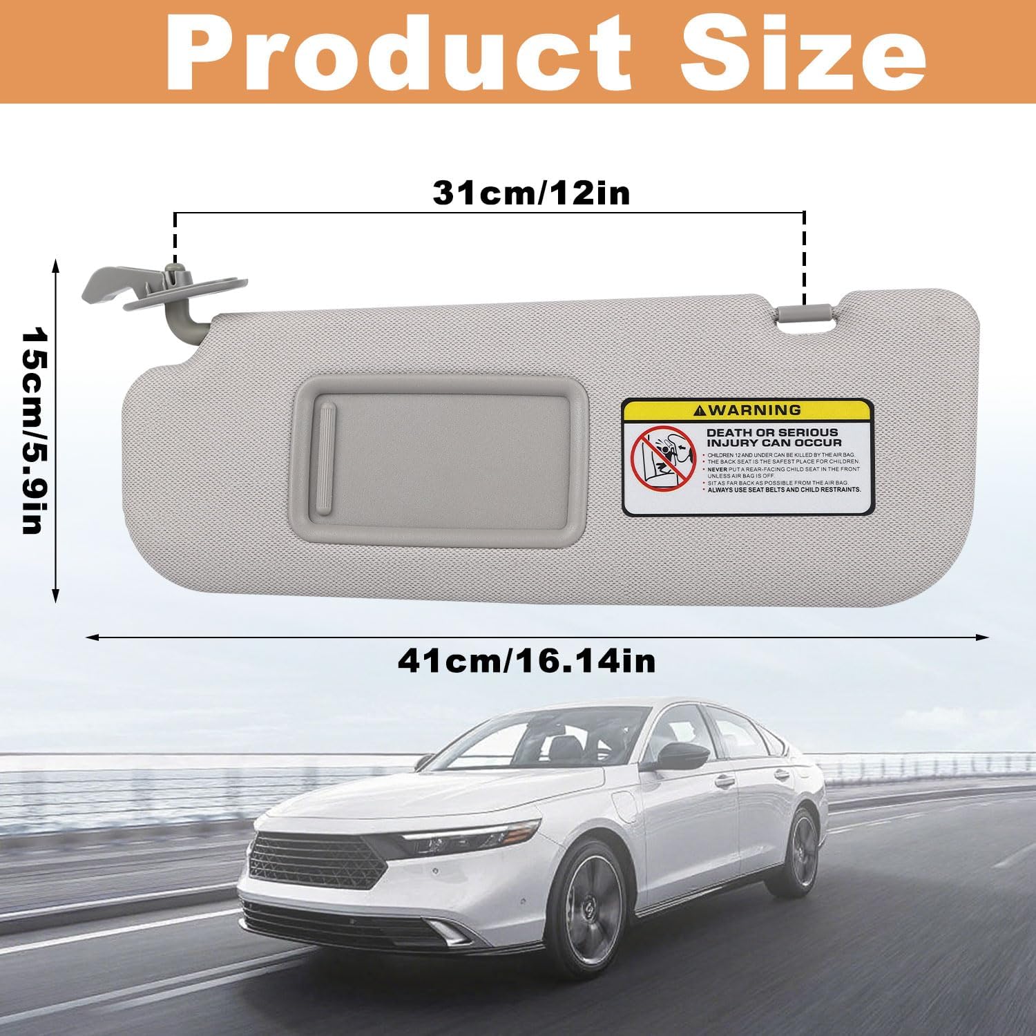 Right Passenger Side Sun Visor Compatible with 2011-2016 Hyundai Elantra (Not for GT Models) Sunvisor Replacement with Clip & Screws, Replaces# 85210-3X040-TX (Color Gray)