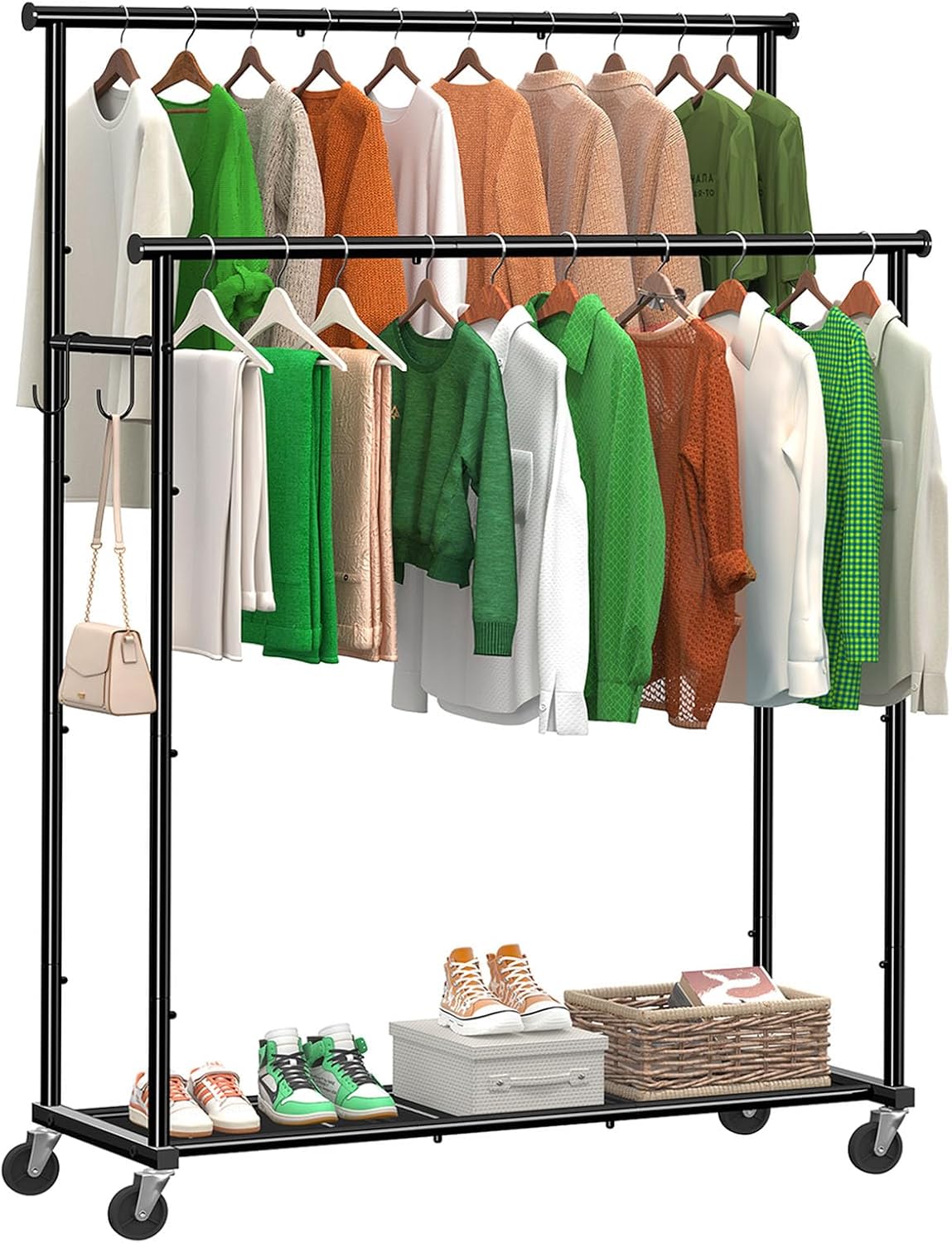 ekisemio double rods clothes rack with wheels load, main product view