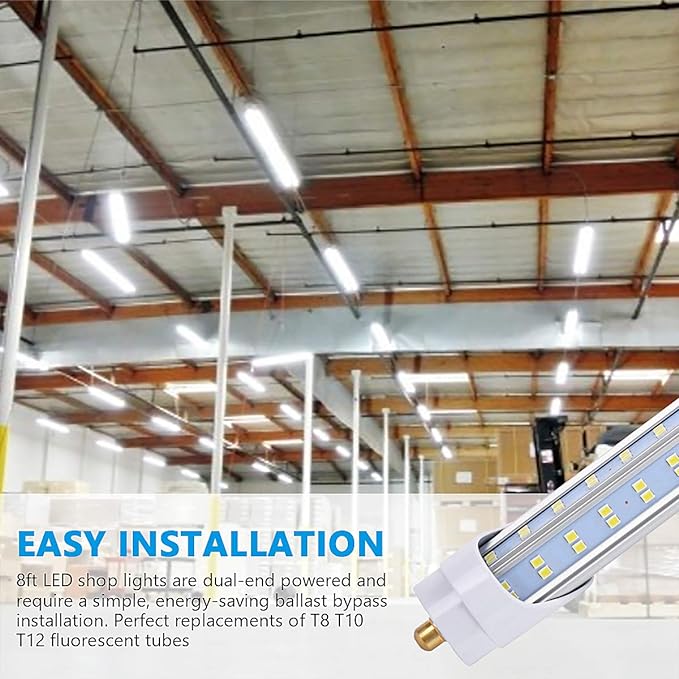 4 Pack, 120W 8ft Led Bulbs, 19500lm 6000k 8' Led Bulb, V Shaped Clear Cover T8 - Image 2