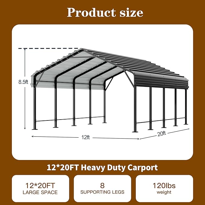 Walsunny Metal Carport 12x20 FT Heavy Duty Carport Canopy - Image 2