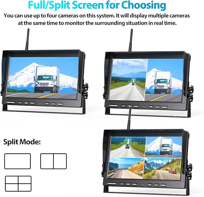 Fookoo HD 1080P 10" Wireless Backup Camera System, 10-inch Quad Split Screen - Image 6