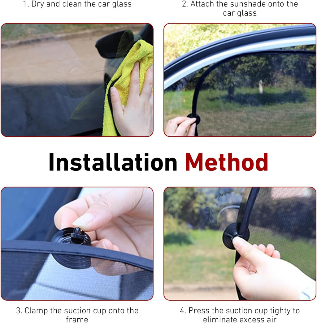 WZP 2PCS Universal Car Window Shade, Side Window Auto Sun Shades with Suction Cup, Blocks Over 98% of Harmful UV Rays, Sun Glare and UV Rays Protection for Baby, Kids, and Pets
