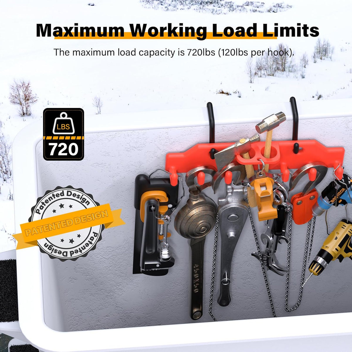 lineman tool board, bucket truck hook organizer, line, side view