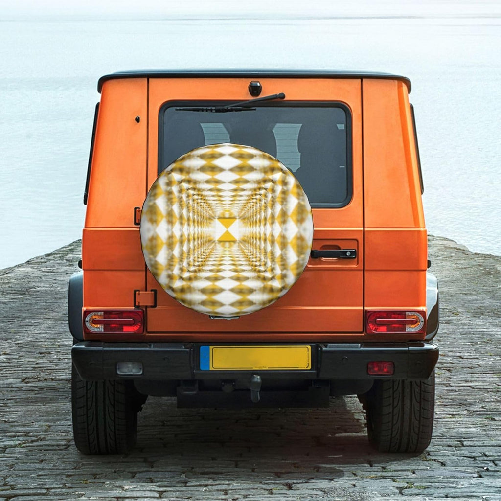 3D Optical Illusion Yellow Grid Print Universal Spare Tire Cover for Jeep | Wheel Protector Fits Rv, Trailer, Jeep, Shield Tires From Sun, Dirt And Rain For Outdoor Storage