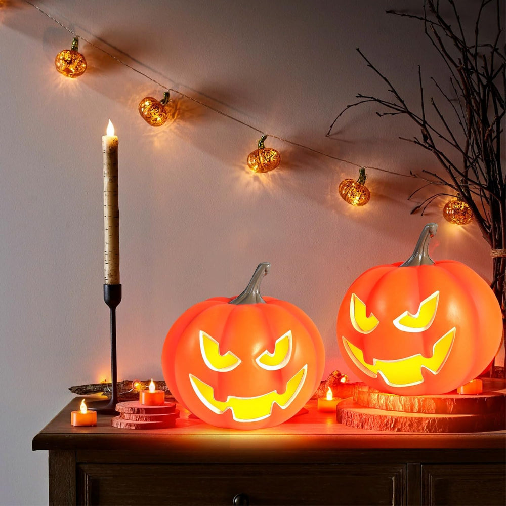 Rocinha 2 Pack Plastic Jack O Lantern Pumpkins Halloween Light up Pumpkin Out...
