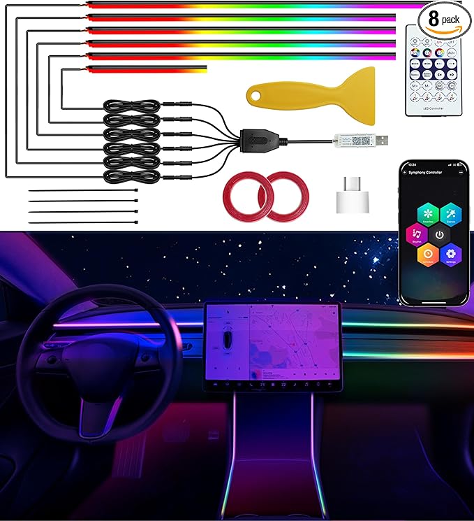 KENANEK Acrylic Interior Car LED Strip, 6 in 1 USB/Type C Interface Colorful by Unknown