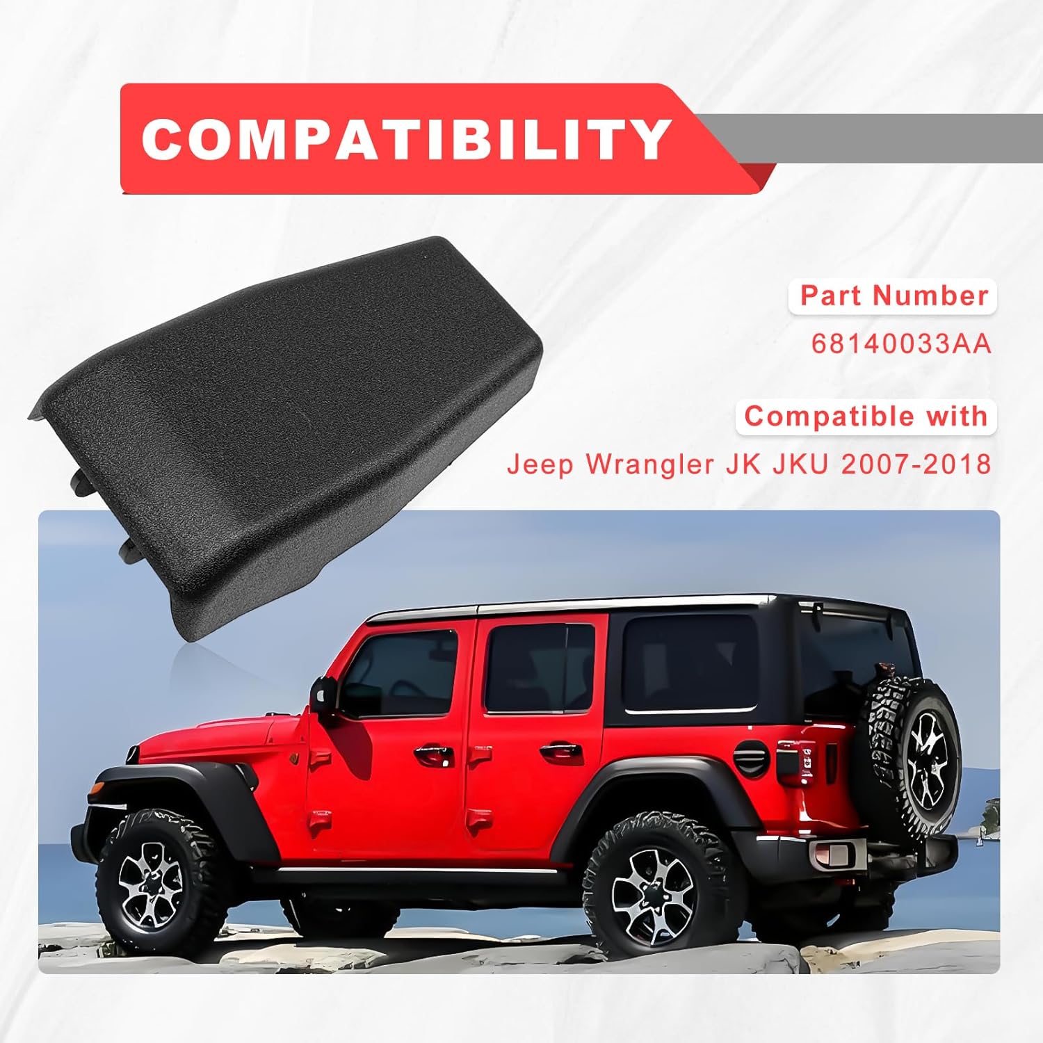 2PCS Black Rear Window Hinge Liftgate Glass Hinge Cover Trim Compatible with Wrangler JK 2007-2017 68140033AA