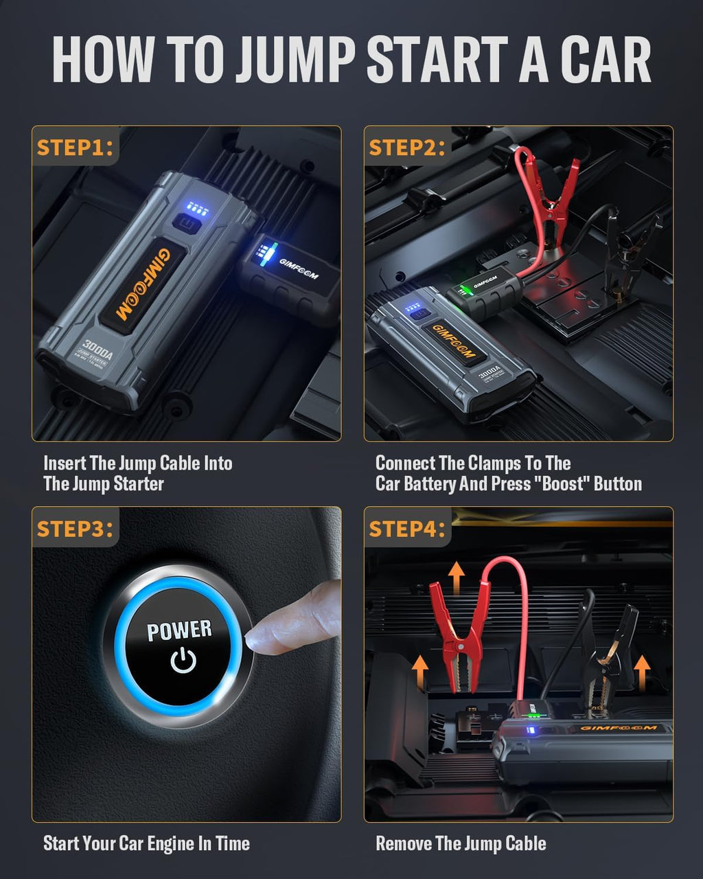 car jump starter, 3000a jump starter battery pack showing dimensions