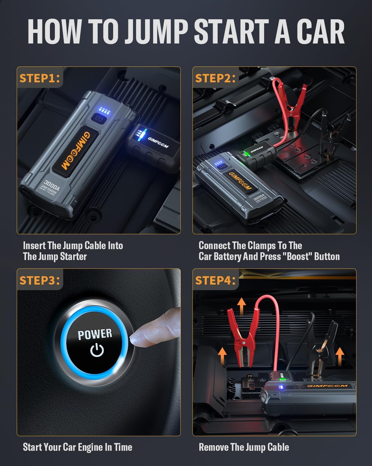 car jump starter, 3000a jump starter battery pack showing dimensions