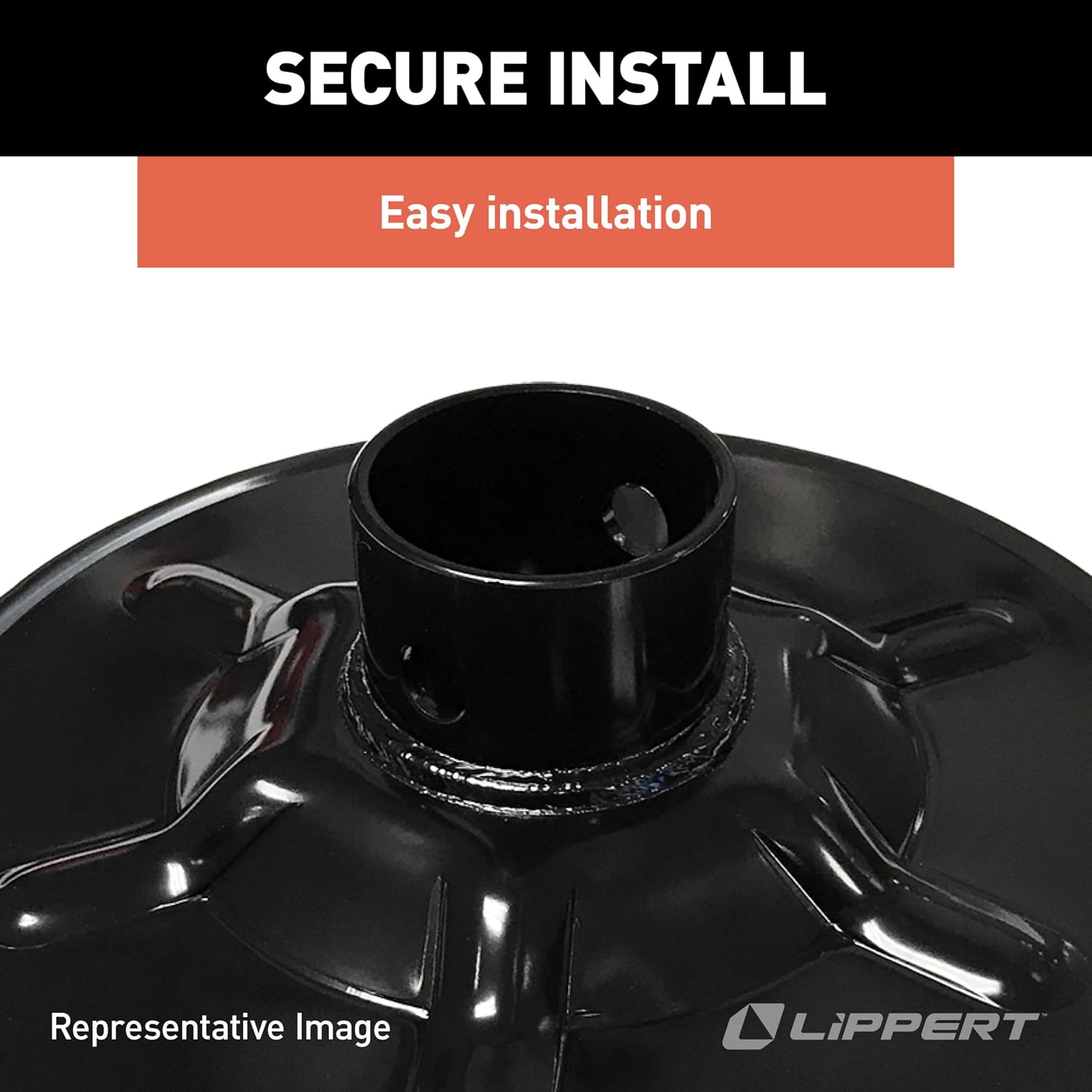 Lippert Components Hall Effect Ground Control 3.0 Replacement Rear Jack Foot Pad, 9" Diameter, Fits 2" I.D. Tube, Strong Black Powder-Coated Steel Construction, Easy Installation - 377962