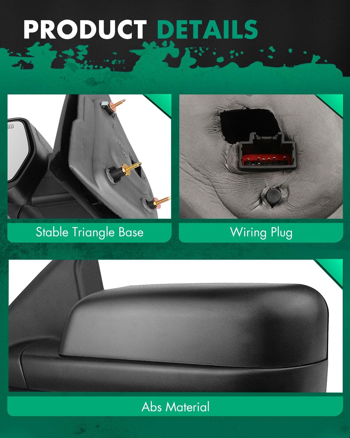 SCITOO fit for Ford for F150 Towing Mirror Reflector with Puddle Lights Black Rear View Mirror fit 2004-2014 for Ford for F150 with Turn Signal Power Control Heated Manual Folding(Driver Side)