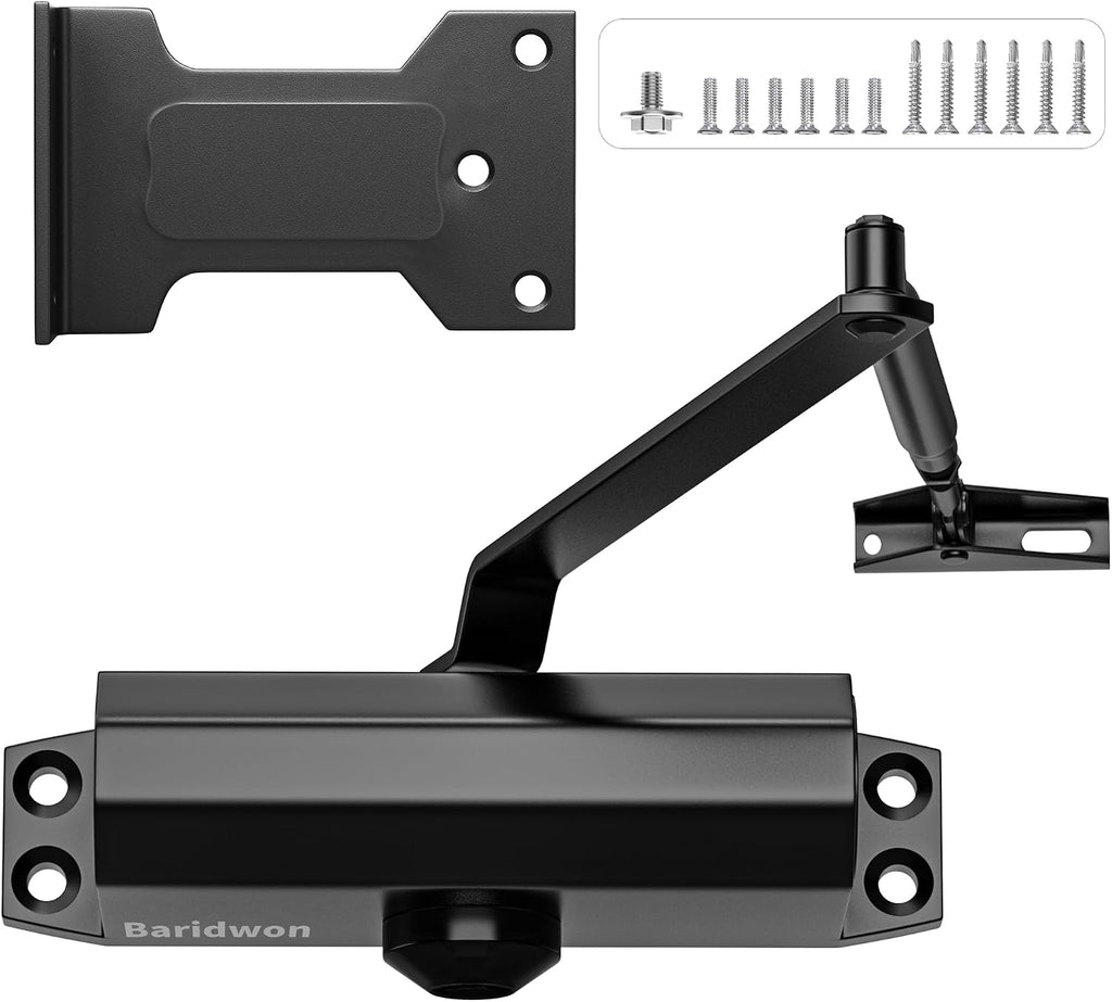 door closer, adjustable hydraulic speed, soft close, black, main product view