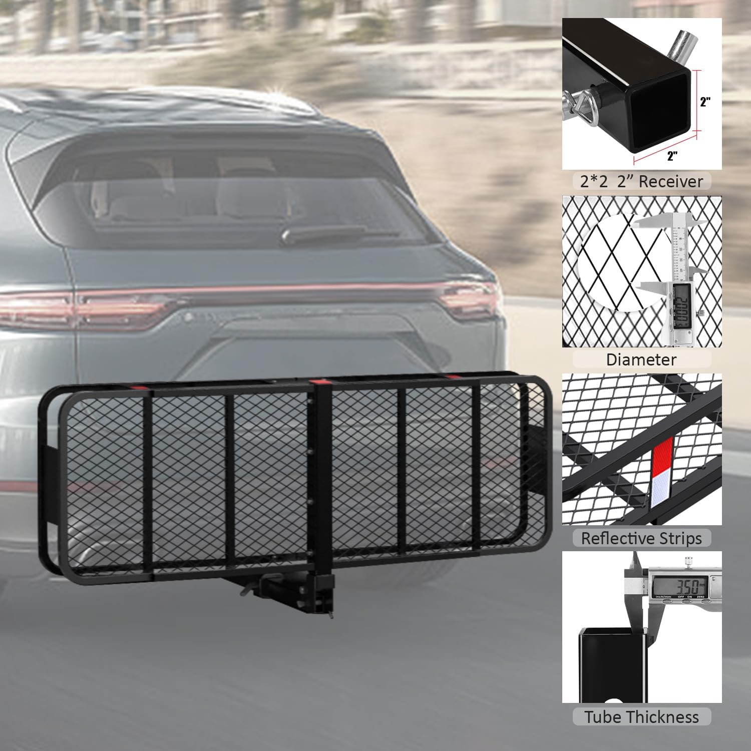 FORWODE 60x20x6 Hitch Cargo Carrier for 2 Inch Receiver, 500LB Capacity Hitch Mount Cargo Rack Carrier, Folding Hitch Cargo Basket with Antirust Coat